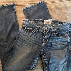 Big Star Women’s Mid Wash Boot Cut Jeans - Classic Everyday Distressed Denim